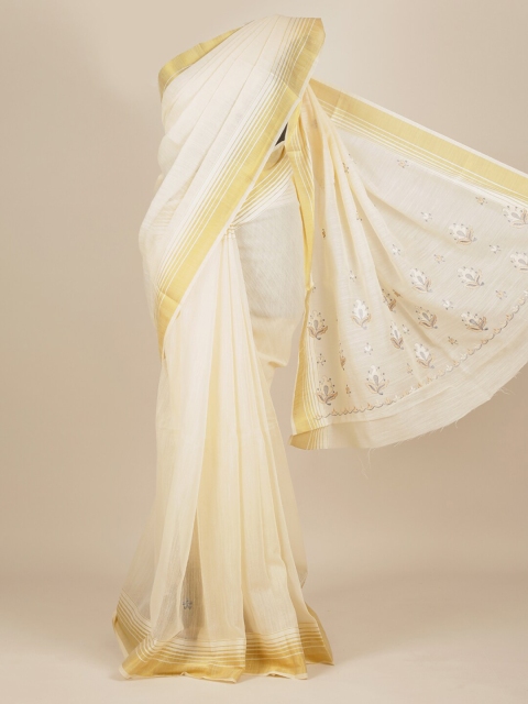 

Pothys Cream & Gold-Toned Pure Cotton Saree
