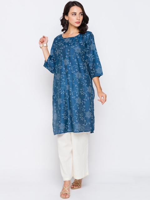 

Globus Women Blue Printed Thread Work Kurta