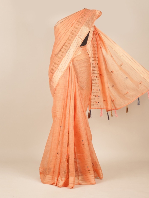 

Pothys Peach & Gold Ethnic Motifs Pure Cotton Saree With Tasseled Pallu