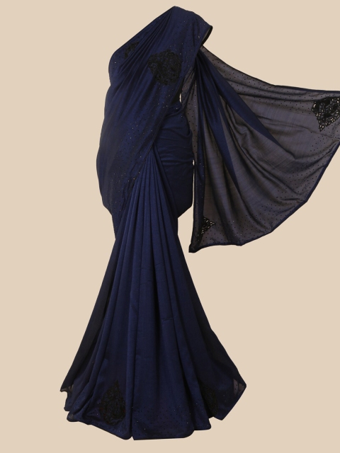 

Pothys Navy Blue & Black Embellished Beads and Stones Art Silk Saree