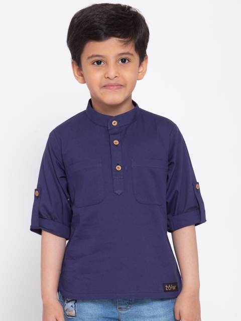 

Zotw Kids Boys Blue Flared Sleeves Thread Work Kurta