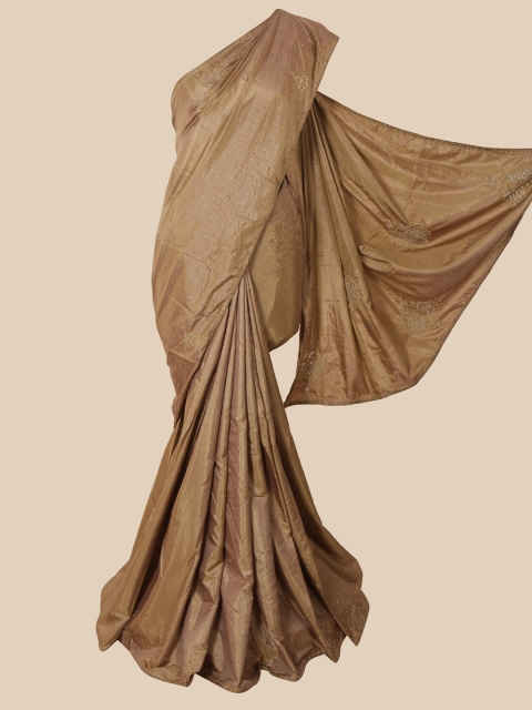 

Pothys Tan & Silver-Toned Embellished Art Silk Saree
