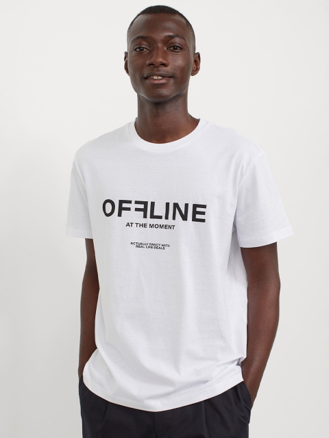 

HM Men White Printed T Shirt with A Motif