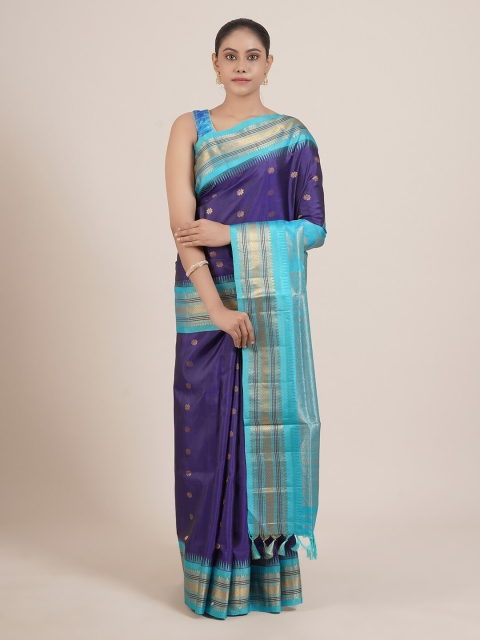 

Pothys Blue & Gold-Toned Woven Design Pure Silk Gadwal Saree