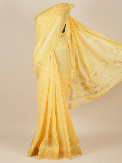 

Pothys Yellow & Brown Pure Cotton Saree