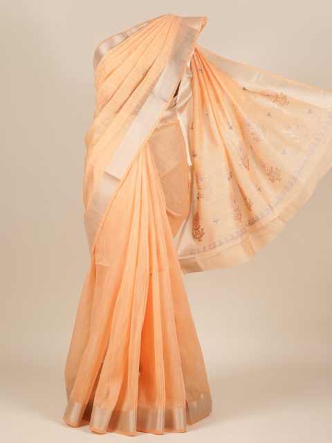 

Pothys Peach & Grey Floral Zari Pure Cotton Saree