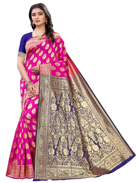 

KALINI Pink & Blue Woven Design Zari Banarasi Saree