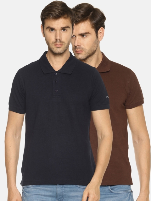 

OBOW Men Pack Of 2 Brown & Black Cotton Polo Collar T-shirt