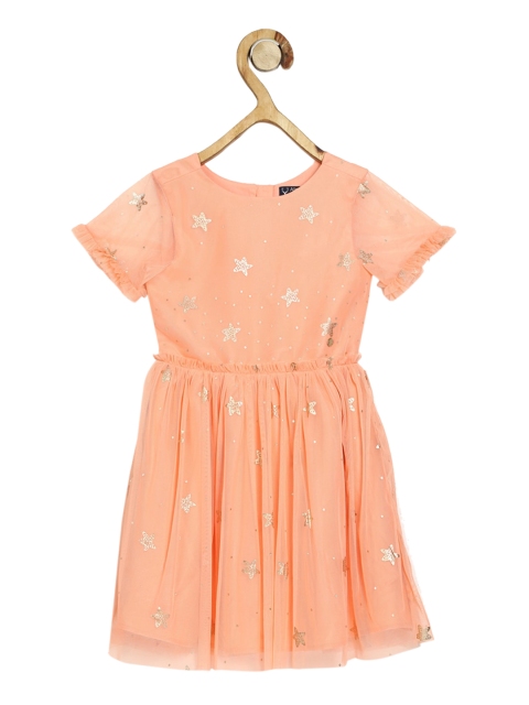 

Allen Solly Junior Orange Sequin Embellished Fit And Flare Dress