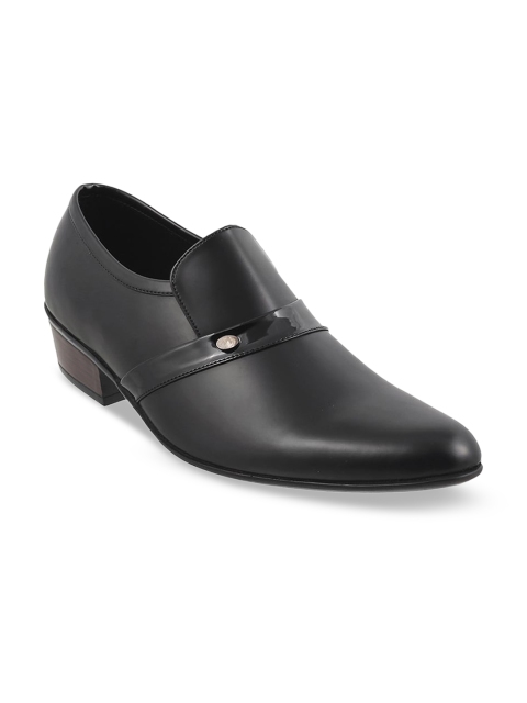 

Metro Men Black Solid Leather Formal Slip-Ons