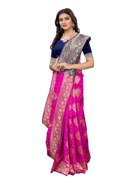 

KALINI Pink & Blue Woven Design Zari Banarasi Saree