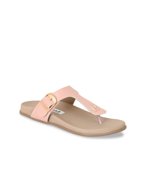 

Zyla Women Pink T-Strap Flats with Buckles