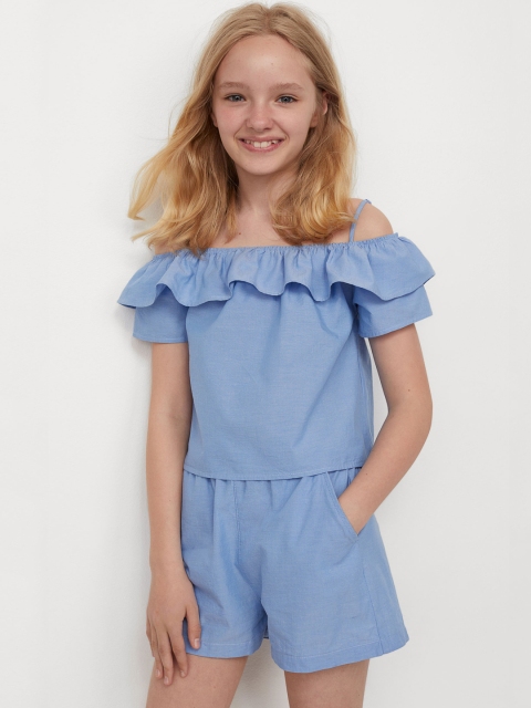 

H&M Girls Blue Solid 2-Piece Flounce-Trimmed Set