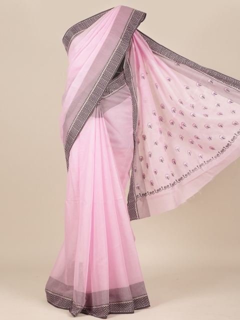 

Pothys Rose & Black Solid Embroidered Pure Cotton Saree