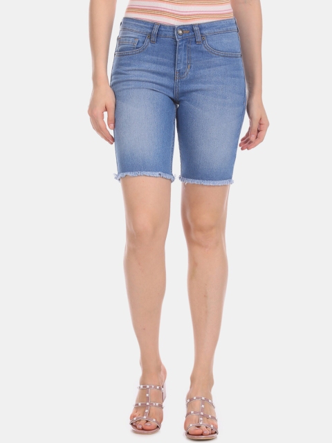 

Aeropostale Women Blue Washed Mid-Rise Denim Shorts