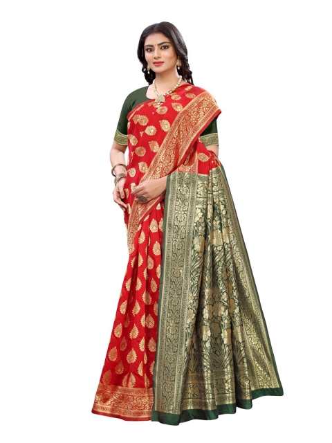 

KALINI Red & Green Woven Design Zari Banarasi Saree
