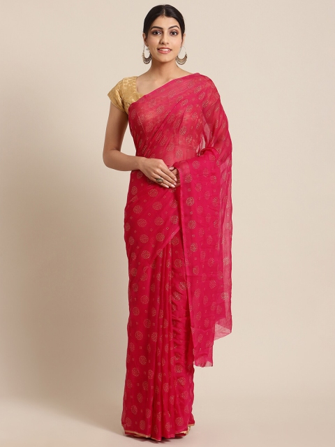 

KSUT Magenta & Gold-Toned Embellished Saree