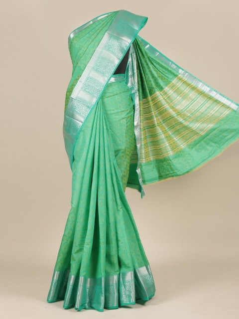 

Pothys Green & Silver-Toned Jute Silk Saree