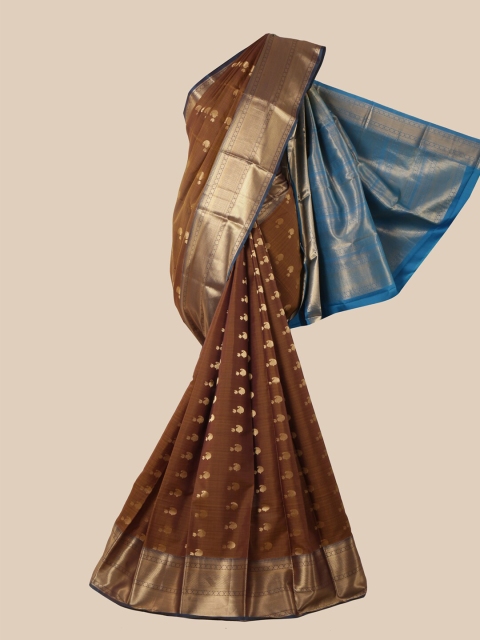 

Pothys Brown & Blue Woven Design Zari Pure Silk Kanjeevaram Saree