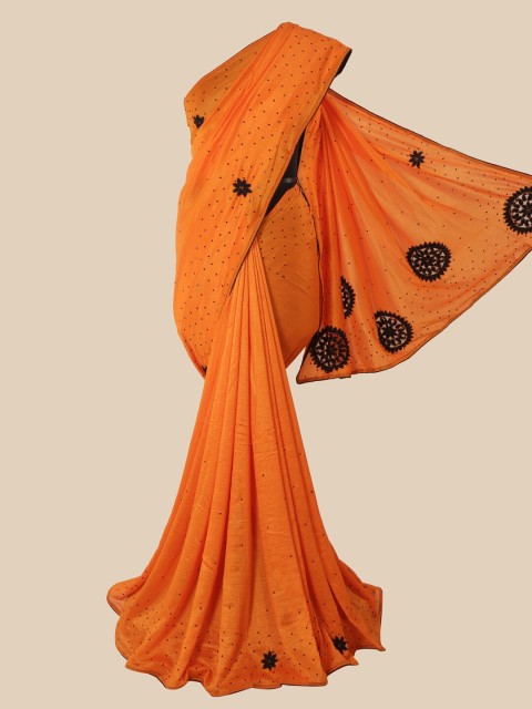 

Pothys Orange & Navy Blue Embellished Beads and Stones Art Silk Saree