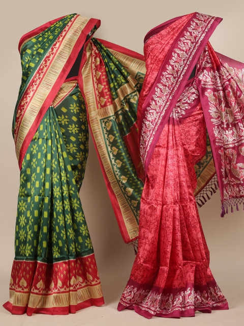 

Pothys Pack Of 2 Green & Maroon Ethnic Motifs Jute Silk Saree