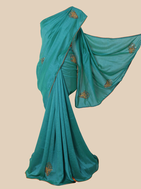 

Pothys Sea Green & Gold-Toned Embroidered Art Silk Saree