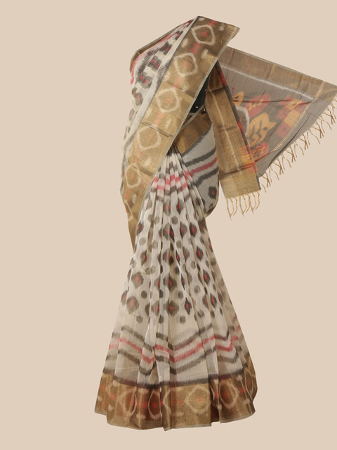 

Pothys Cream & Brown Silk Cotton Saree