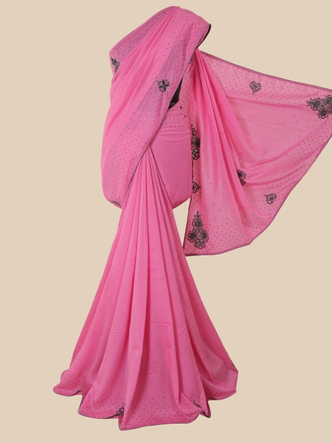 

Pothys Pink & Silver-Toned Embellished Art Silk Saree
