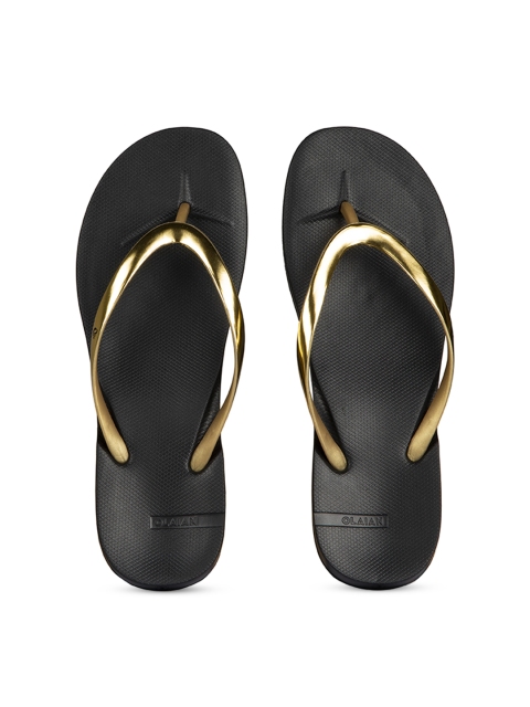 

OLAIAN By Decathlon Women Black & Gold-Toned Thong Flip-Flops