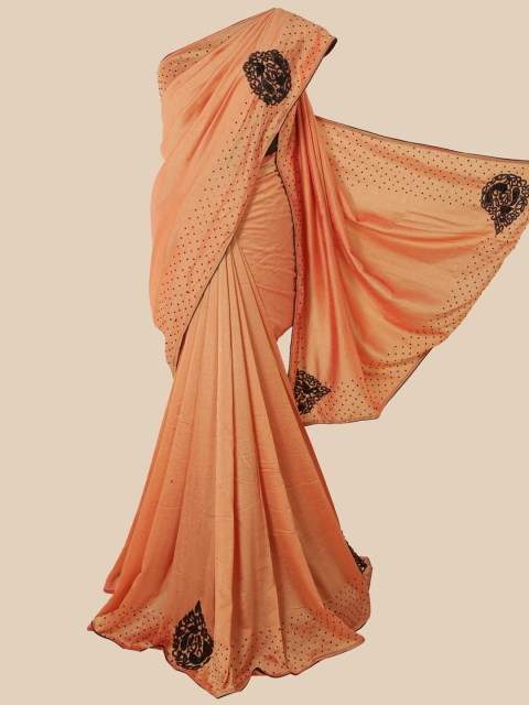 

Pothys Peach & Black Floral Art Silk Saree