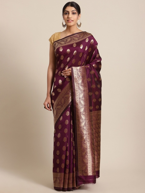 

KSUT Burgundy & Gold-Toned Ethnic Motifs Zari Silk Blend Kanjeevaram Saree