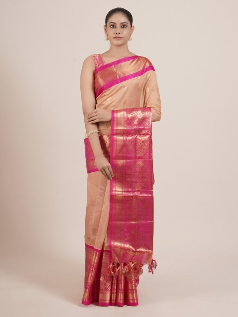 

Pothys Copper & Gold-Toned Woven Design Pure Silk Gadwal Saree