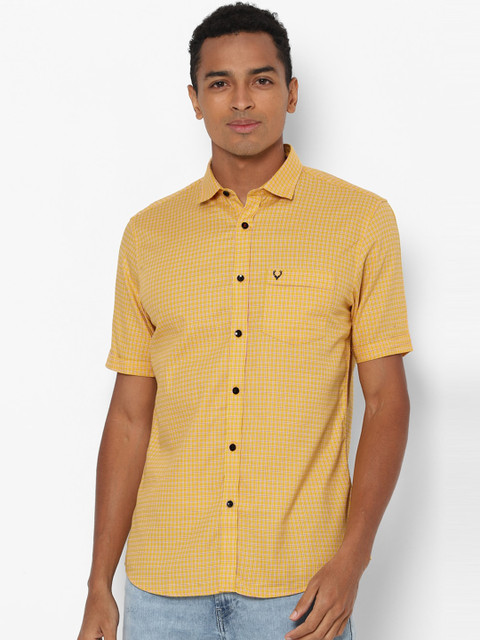 

Allen Solly Men Yellow Pure Cotton Checked Slim Fit Casual Shirt