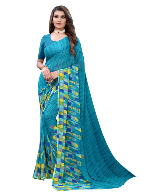

KALINI Blue & Yellow Pure Georgette Saree