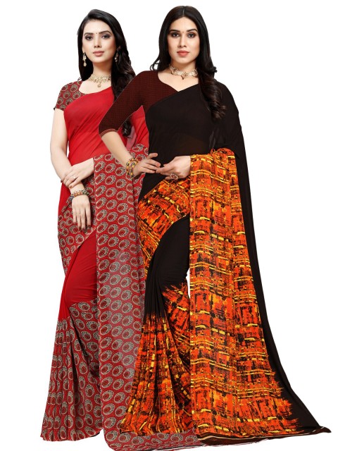

KALINI Pack Of 2 Red & Black Ethnic Motifs Saree