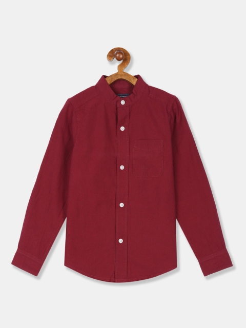 

The Childrens Place Boys Maroon Solid Mandarin Collar Cotton Casual Shirt