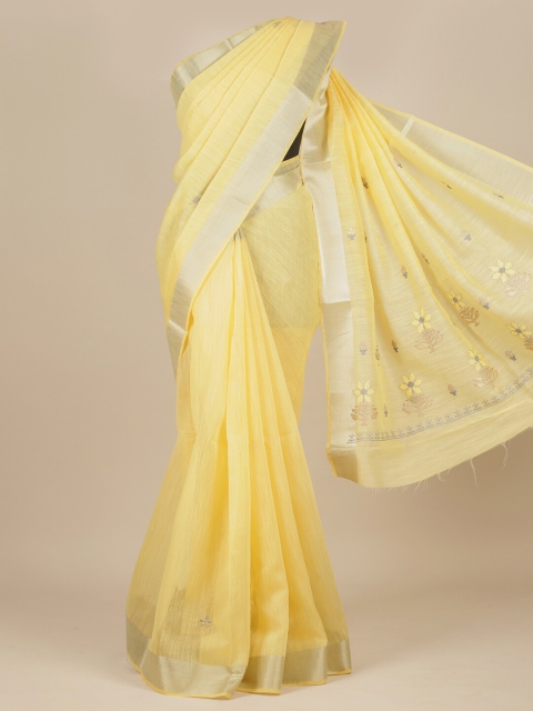 

Pothys Yellow & Silver-Toned Zari Pure Cotton Saree