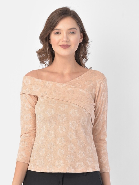 

Eavan Women Beige Printed One-Shoulder Scuba A-Line Top
