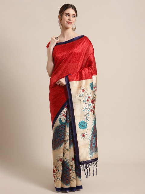

KSUT Red & Navy Blue Ethnic Motifs Saree With Tasseled Pallu