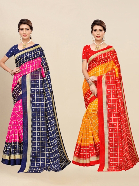 

KALINI Pack Of 2 Pink & Yellow Art Silk Sarees