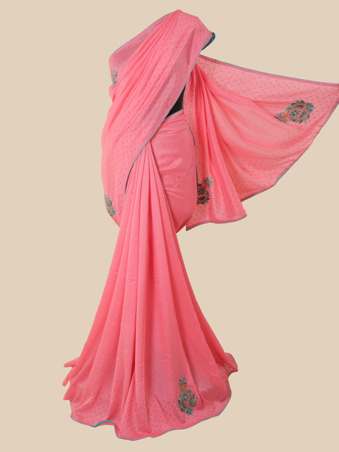 

Pothys Pink & Sea Green Floral Art Silk Saree