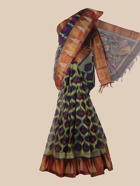 

Pothys Navy Blue & Green Ethnic Motifs Silk Cotton Saree