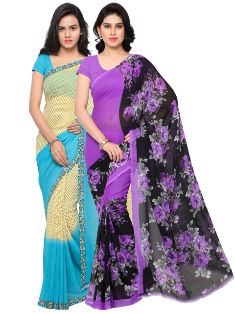 

KALINI Women Pack of 2 Multi Printed Saree, Purple