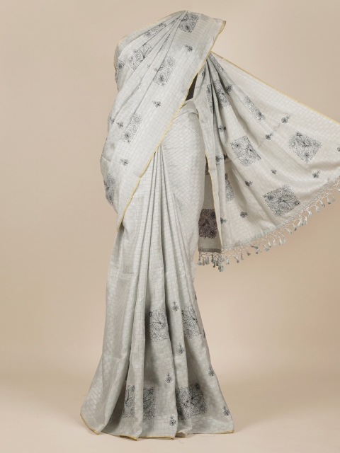 

Pothys Grey & Black Checked Zari Jute Silk Saree