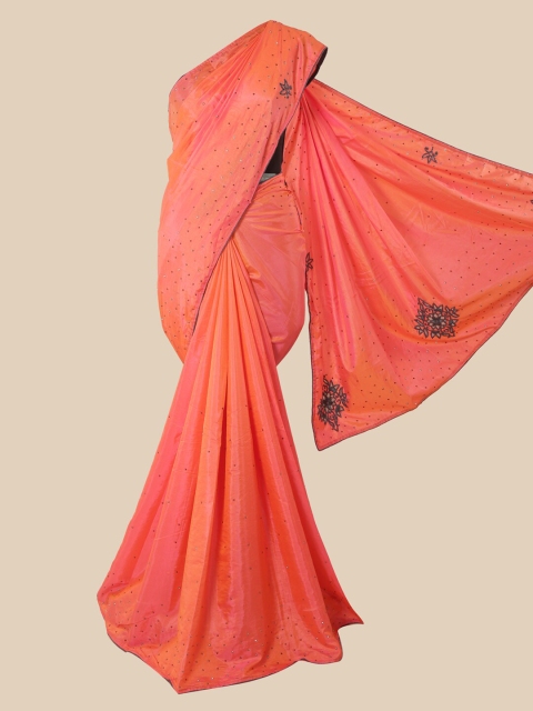 

Pothys Peach & Brown Floral Art Silk Saree