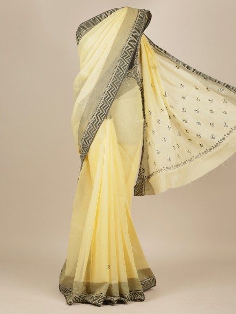 

Pothys Yellow & Black Embroidered Pure Cotton Saree