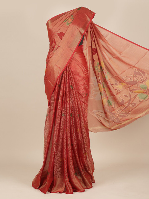 

Pothys Rust Red & Green Floral Jute Silk Saree