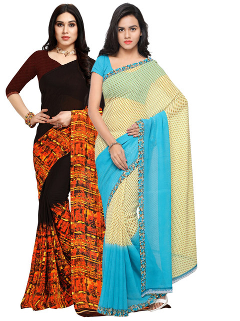 

KALINI Pack Of 2 Turquoise Blue & Black Printed Saree
