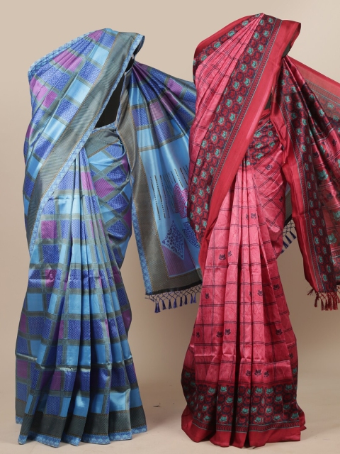 

Pothys Blue & Pink Pack Of 2 Jute Silk Saree