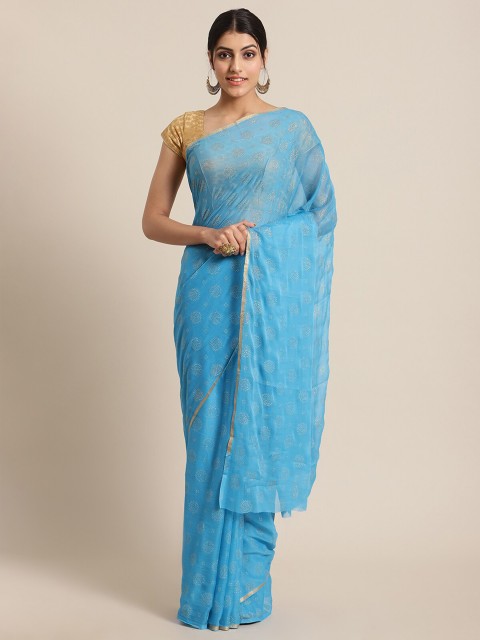 

KSUT Blue & Gold-Toned Embellished Zari Saree